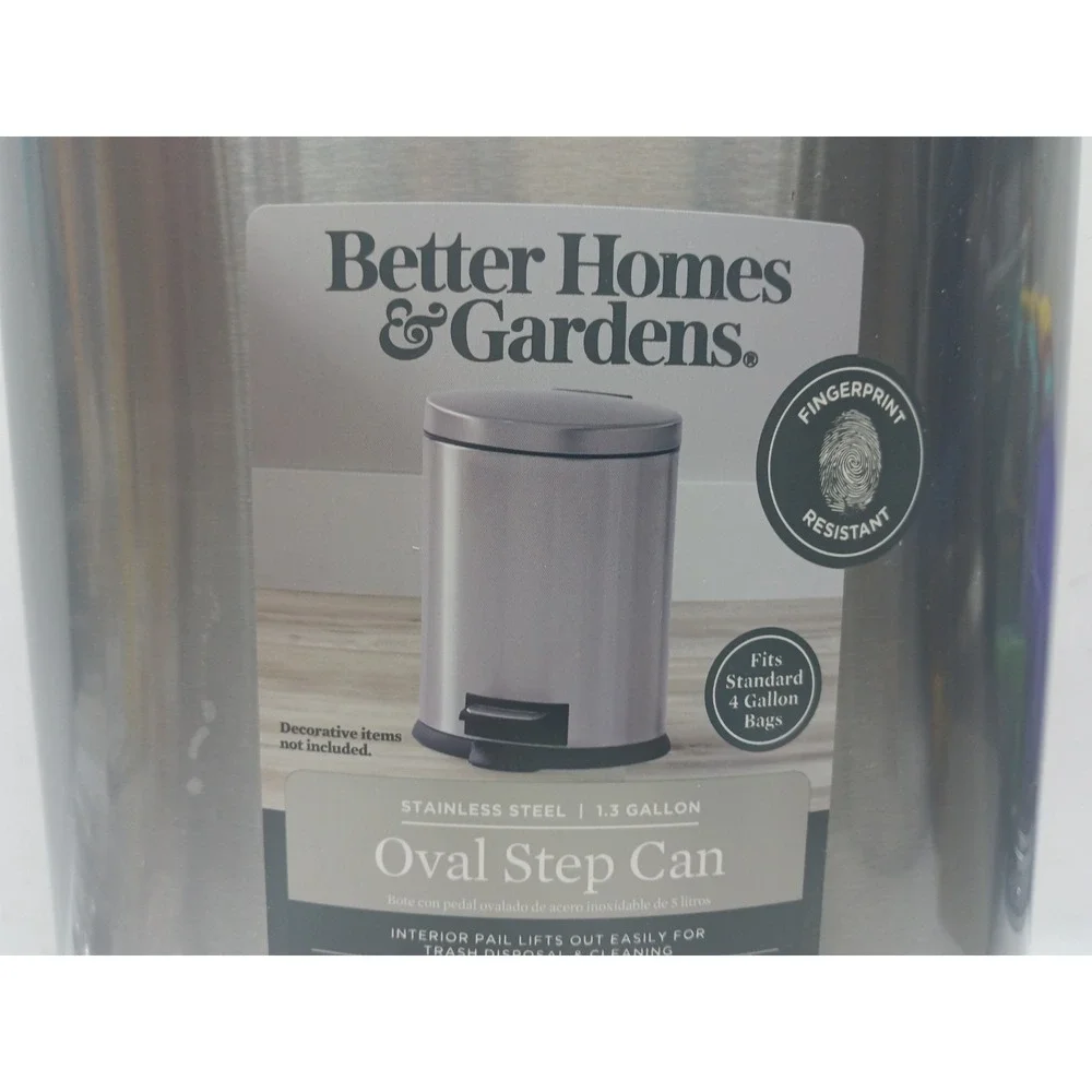 Stainless Steel Better Homes & Gardens 1.3 Gallon Step Trash Can, Bathroom Size